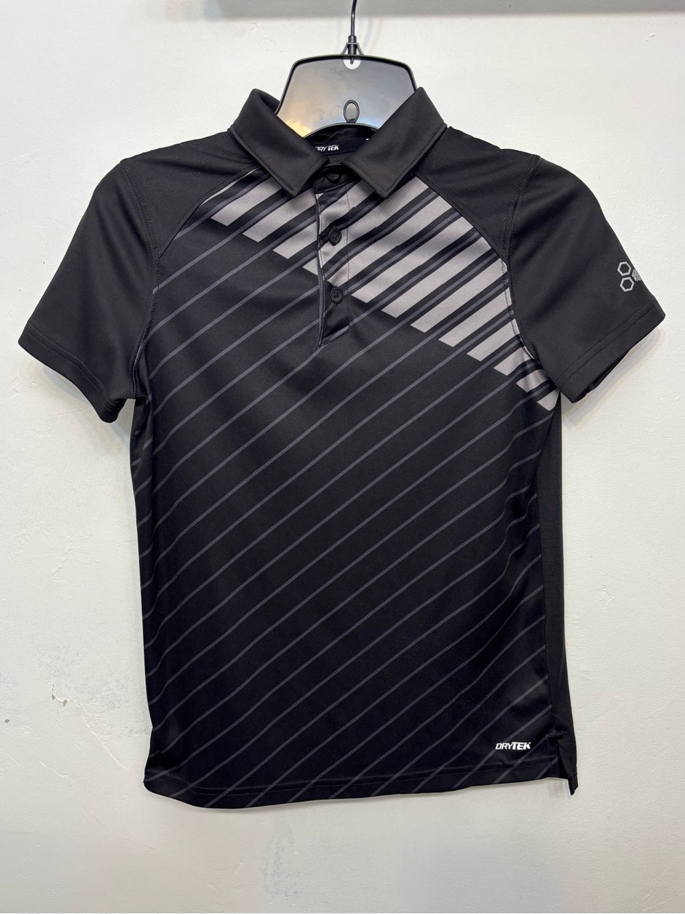 Tek Gear Black & Gray Dry Tek Performance Button Up Golf Polo Boys Size Medium
